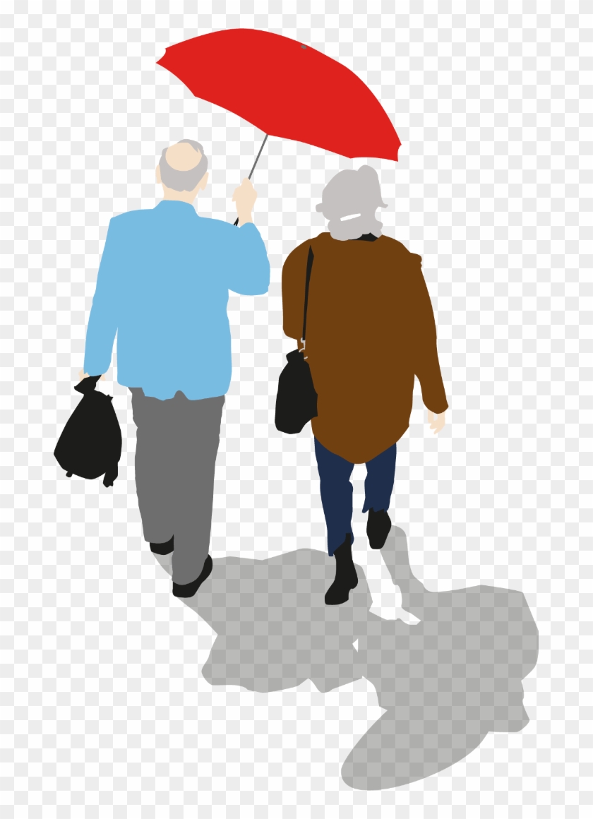 Older Couple Walking With Umbrella - Umbrella Clipart #1024217
