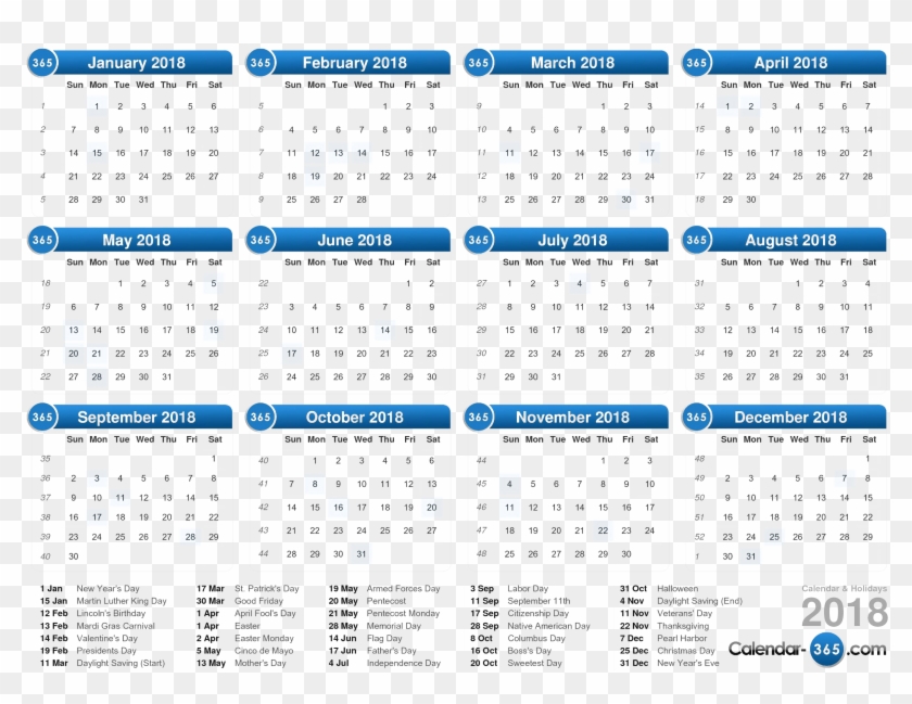 Download 2018 Calendar Png Clipart Background - 2018 Calendar Uk Transparent Png