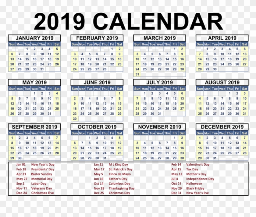 Free Png Download 2019 Indian Calendar Png Images Background - 2019 Calendar With Holidays India Clipart