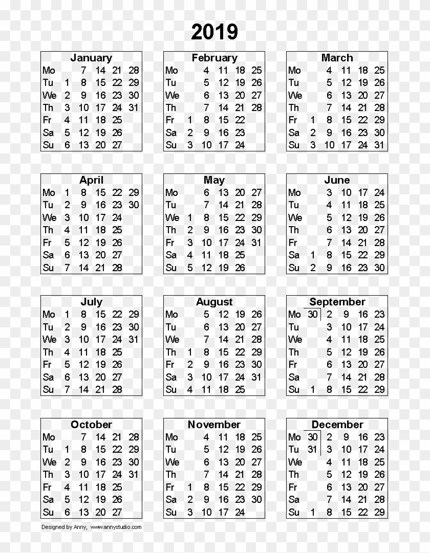 2019 Calendar Png Hd - 2019 Fiscal Calendar With Week Numbers Clipart #1030365