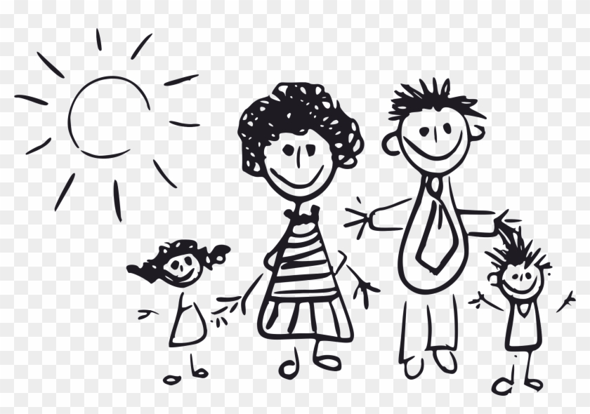 Big Image - Familie Comic Schwarz Weiß Clipart