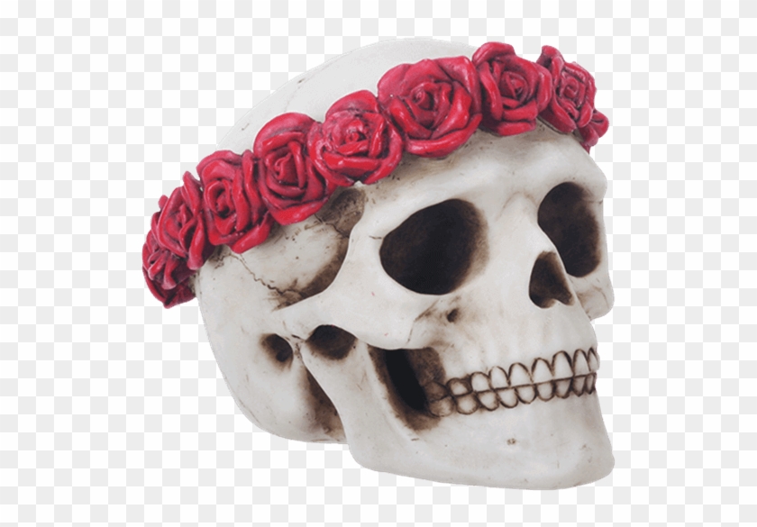 Flower Crown Skull Statue - Skull With Flower Crown Clipart #1034112