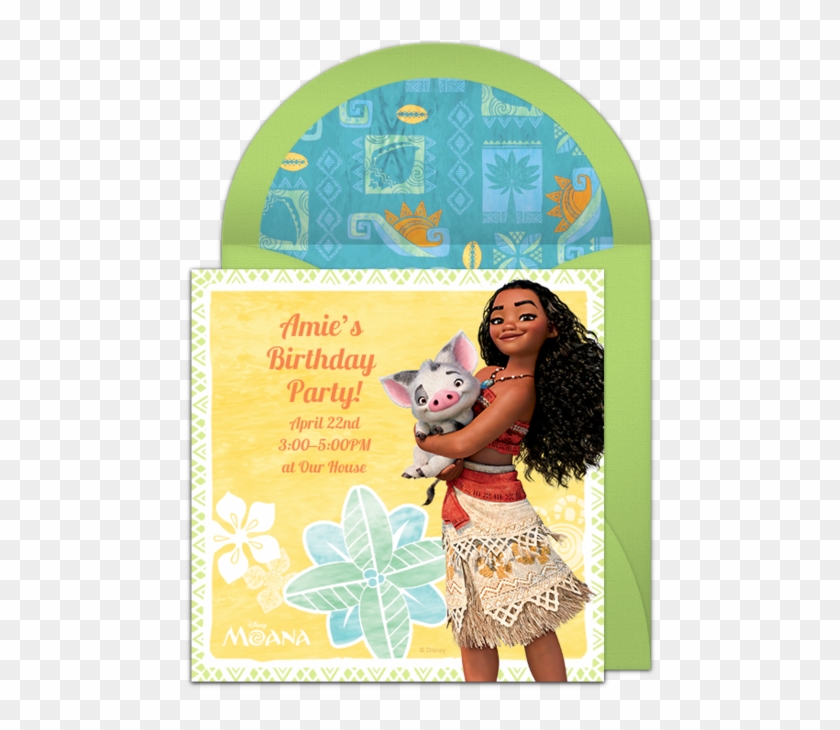 Moana And Pua Online Invitation - Moana Holding The Pig Clipart #1034694