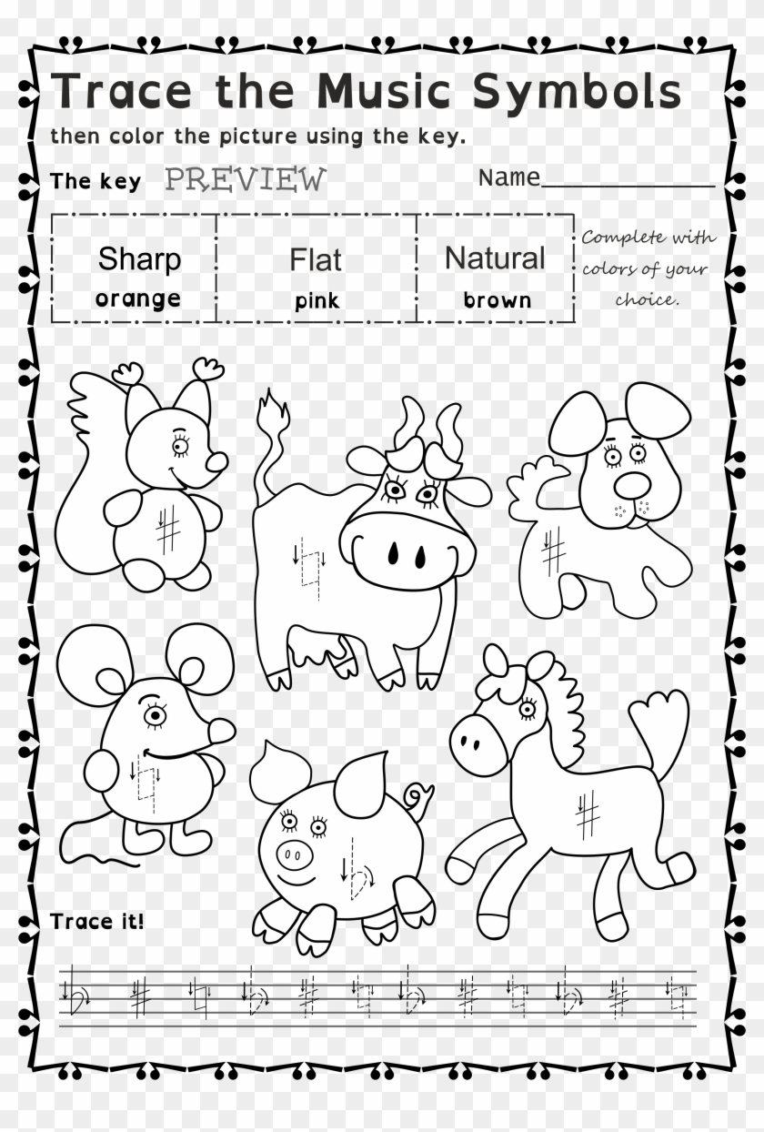 Funny Worksheets To Trace Basic Music Symbols For Younger - Formula For Electrical Engineering Clipart #1040290