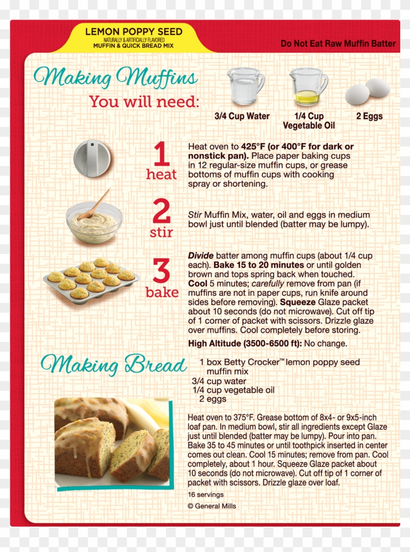 Betty Crocker Lemon Poppy Seed Muffin And Quick Bread - Potato Bread Clipart