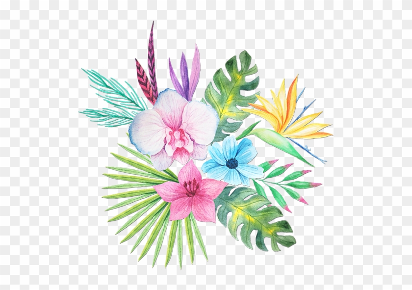 Bleed Area May Not Be Visible - Tropical Watercolor Flowers Transparent Background Clipart #1042215