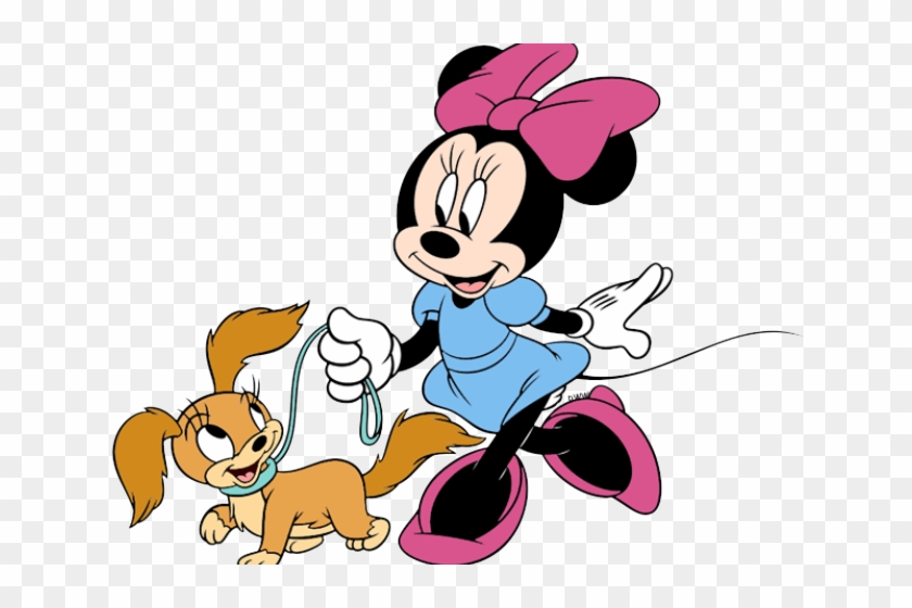 Minnie Mouse Clipart Leopard Print - Minnie Mouse Walking A Dog - Png Download