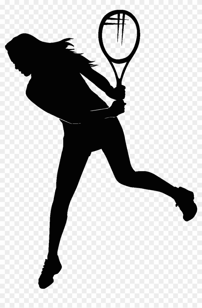 Sticker Tennis Fille En L Air Ambiance Sticker Sport1 - Tennis Player Silhouette Clipart #1045454