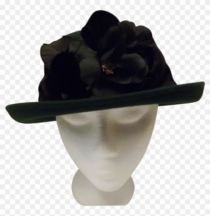 Hunter Green Bowler Derby Women's Hat With Black Flower Clipart #1046798
