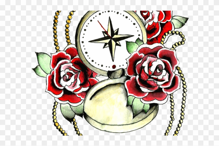 Rose Tattoo Clipart Animal - Compass And Rose Tattoo Design - Png Download
