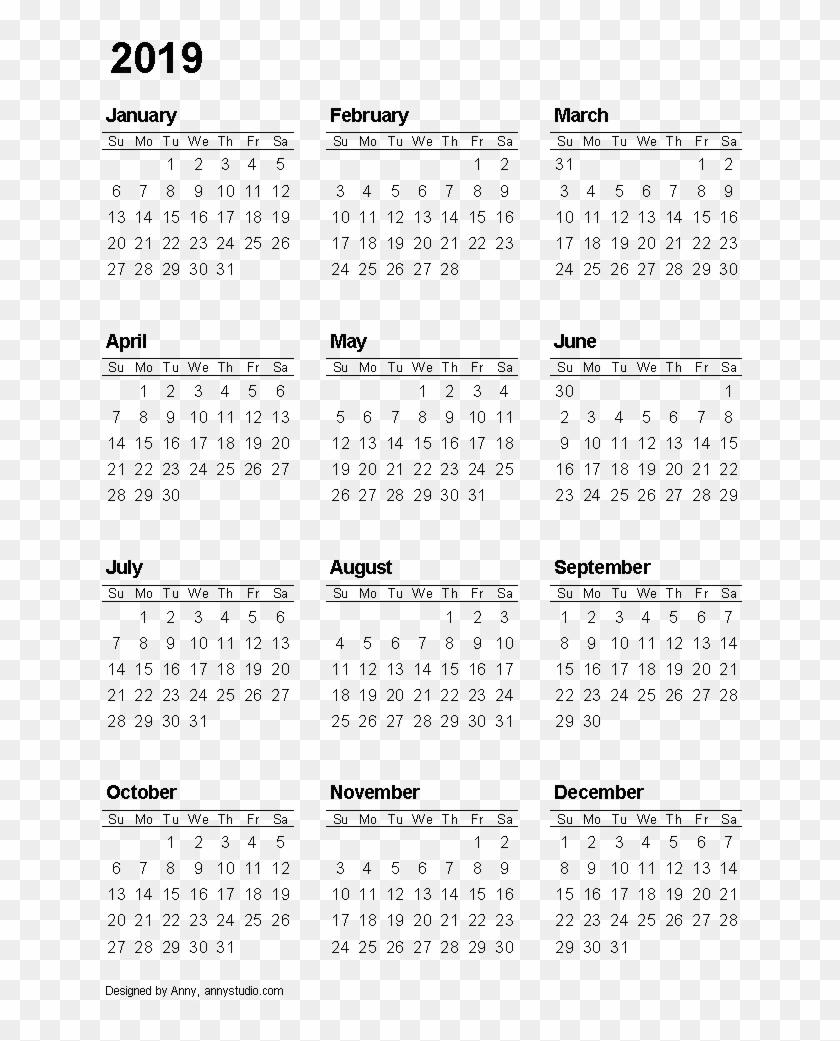 2019 Calendar Png Picture - 2012 Calendar Printable Clipart