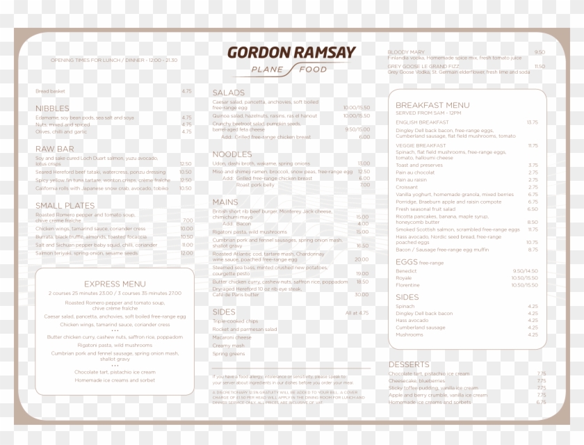 Menus Plane Food Gordon Ramsay Restaurants - Gordon Ramsay Menu Clipart