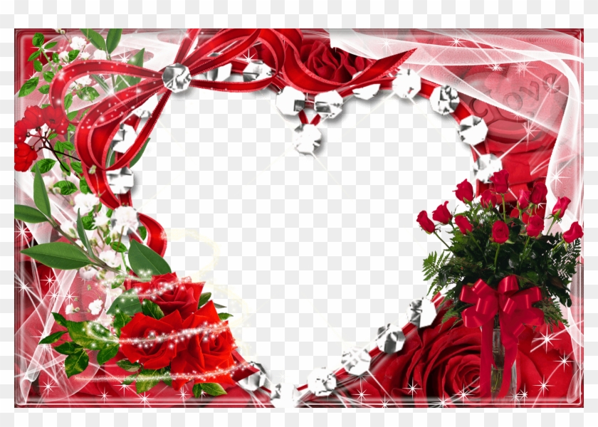 Marco De Foto Con Forma De Corazón Y Rosas - Rose Photo Frame Download Clipart #1056055