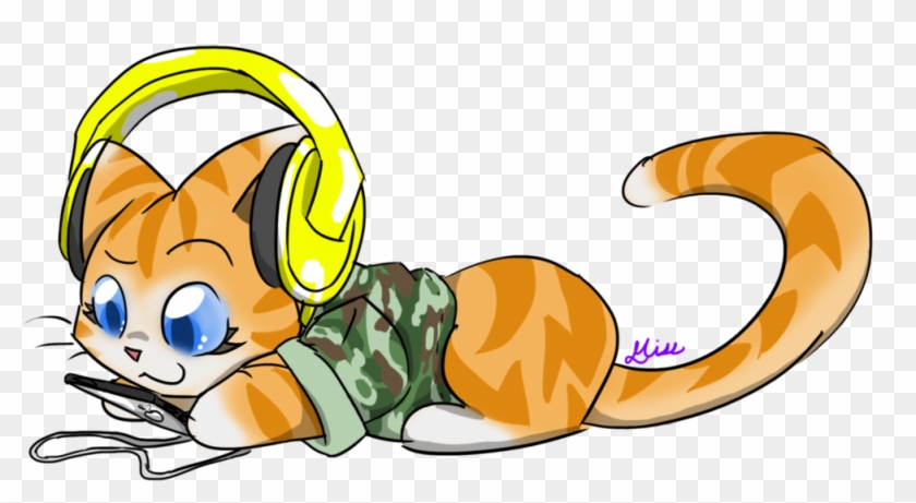 Cat Listening To Music Clipart - Clip Art - Png Download