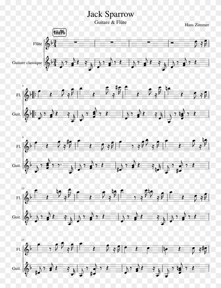 Jack Sparrow Sheet Music Composed By Hans Zimmer 1 - Partition Pirate Caraibe Jack Sparrow Clipart