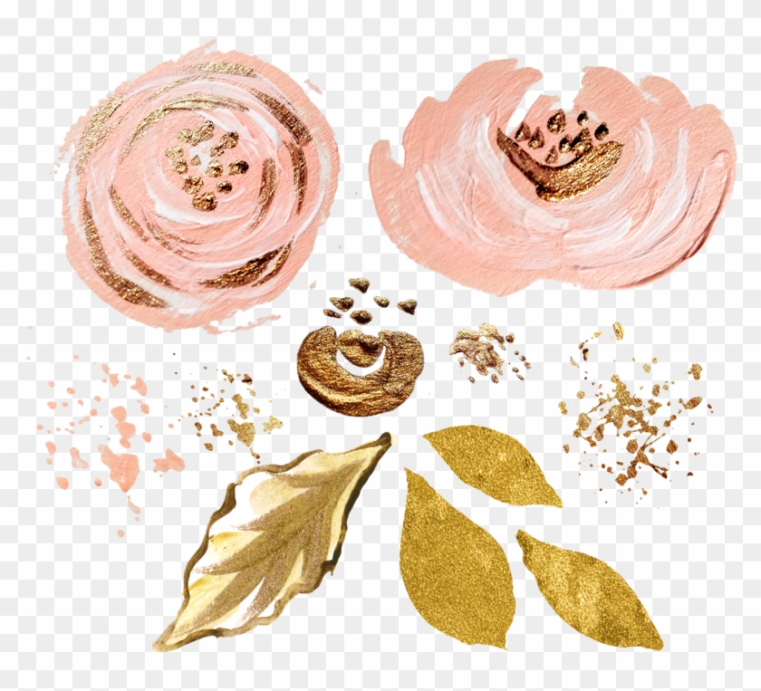 Pink Gold Watercolor Plant Ink Paint Flowers Freetoedit - Flower Watercolor Png Gold Clipart