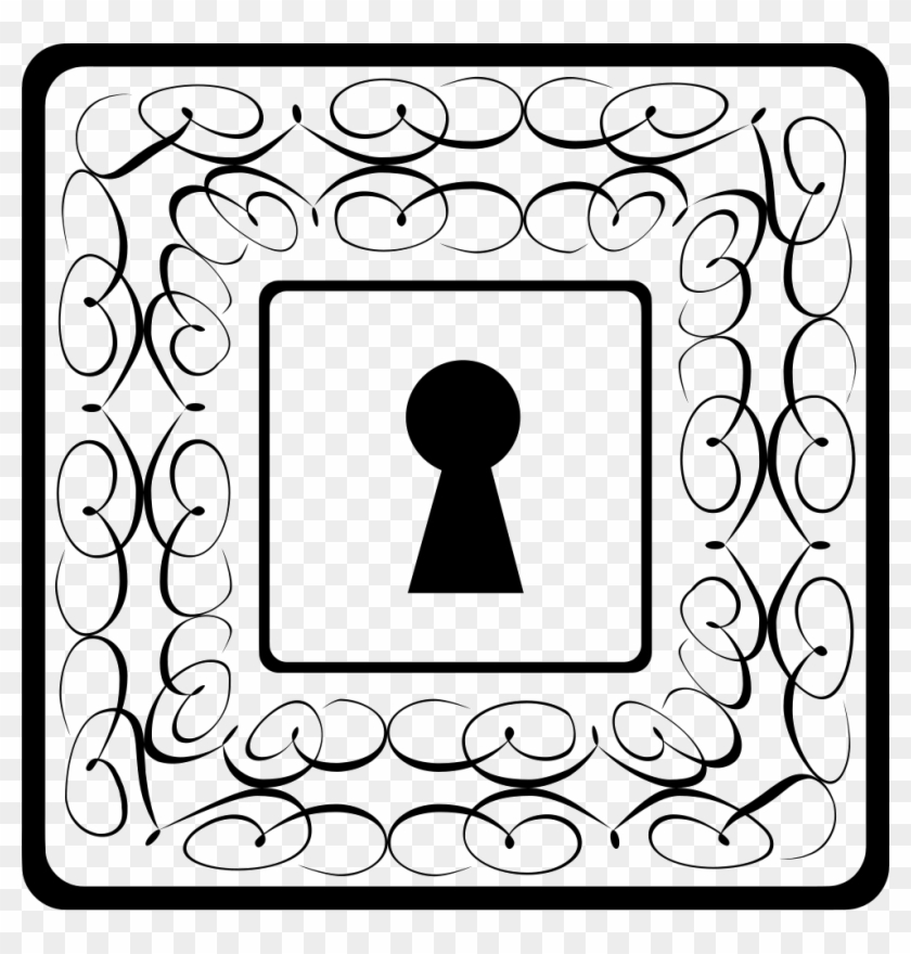 Keyhole In Squares With Thin Delicate Floral Designs - Keyhole Clipart