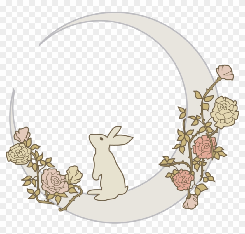 Rabbit On Half Moon With Roses Tattoo Design Clipart