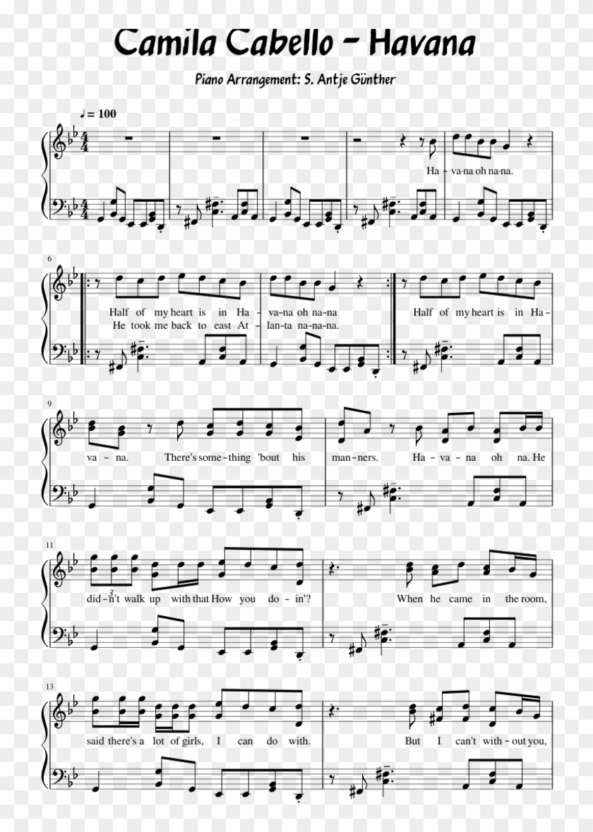 Easy Piano With Words - Easy Havana Piano Notes Clipart