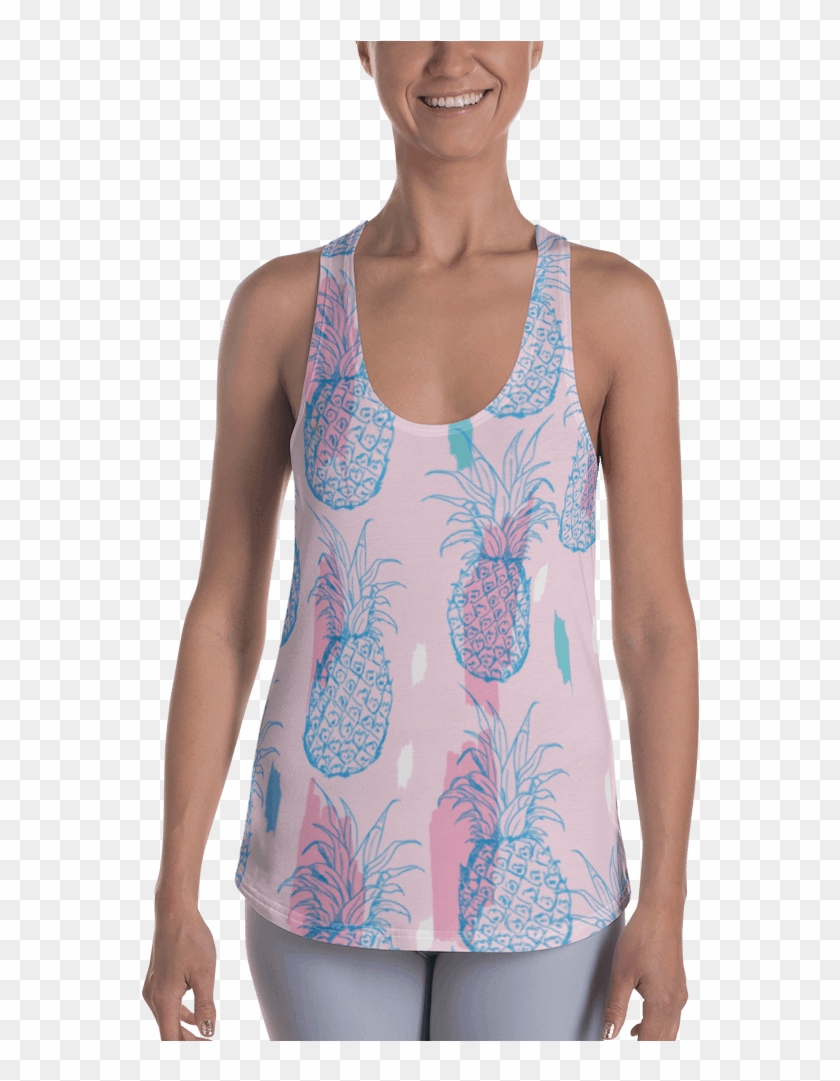 North Halsey Pink Pineapple Racerback Tank - Sleeveless Shirt Clipart #1072977