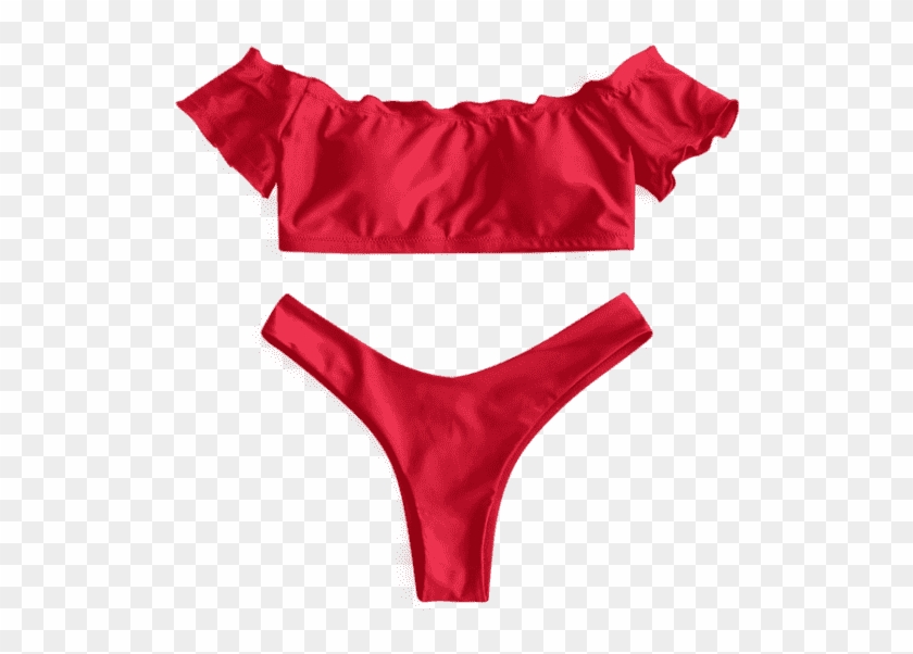 Lettuce Trim Off Shoulder Thong Bikini Set - Simples Guarniçao De Alface Biquinis Clipart