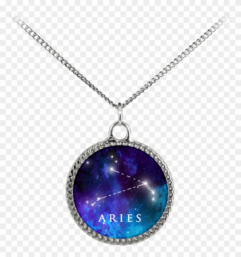 Aries Zodiac Sign Starry Night Blue Silver Plated Charm - Necklace Clipart #1075970