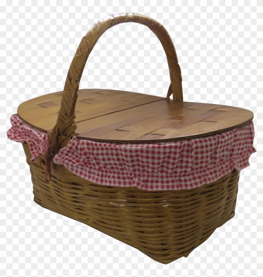 Vintage Charming Two Lift Lid Picnic Basket With Original - Picnic Basket Clipart