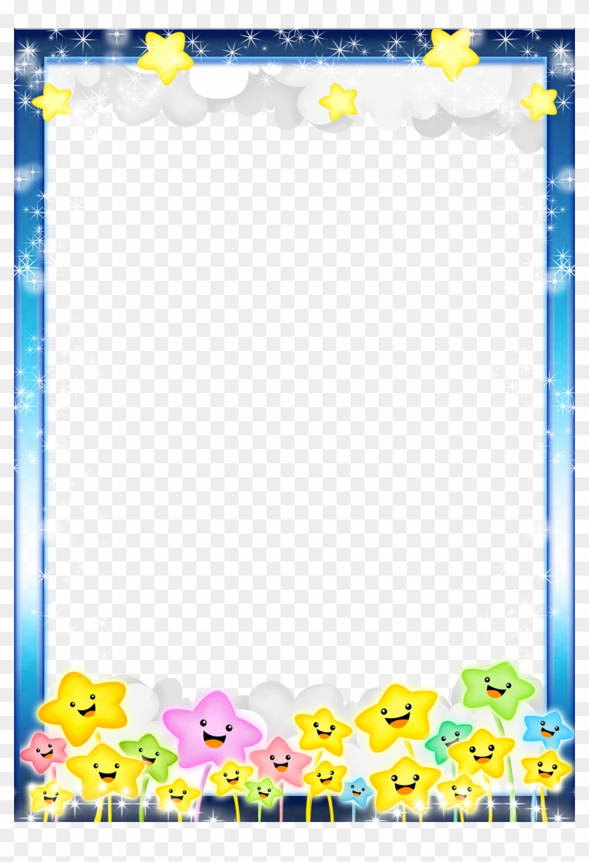 Blue Kids Transparent Png Photo Frame With Stars - Good Night Smiley Face Clipart