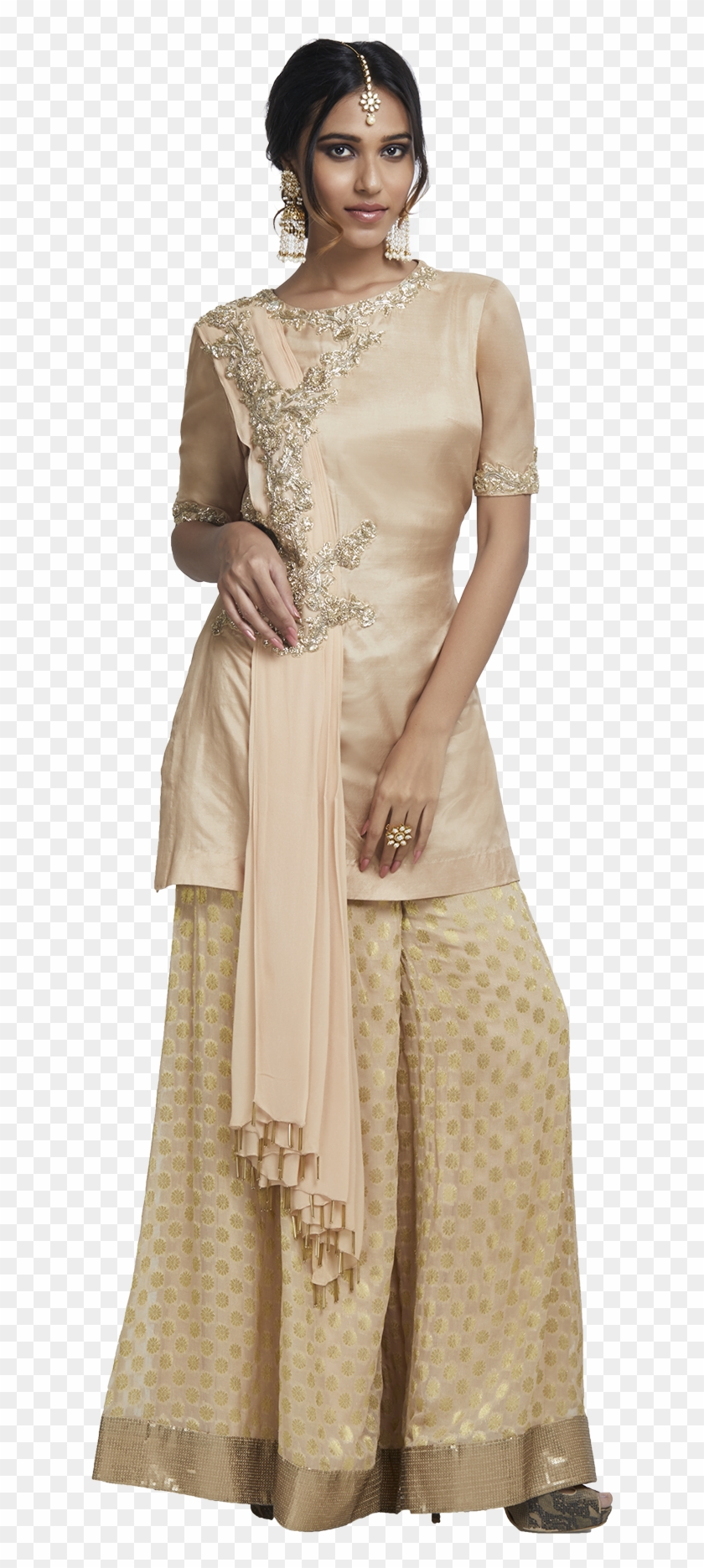 A Model In Gold Palazzos With Short Top - Western Dress Designs Png Clipart