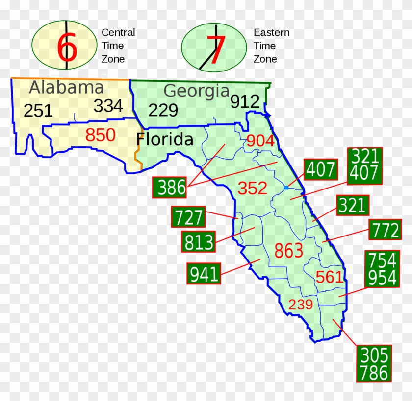 Map Florida Area Codes 1200px Area Code Fl Svg Florida - Florida Area Code Map Clipart #1082640