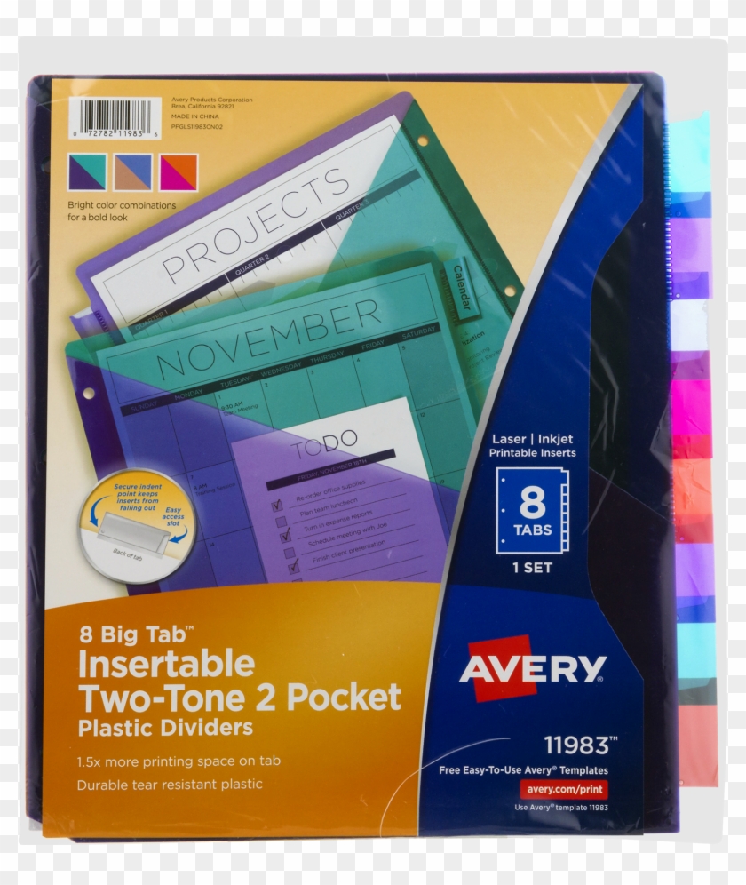 Avery Two Tone Big Tab Plastic Double Pocket Insertable - Binder Dividers With Pockets Clipart #1084696