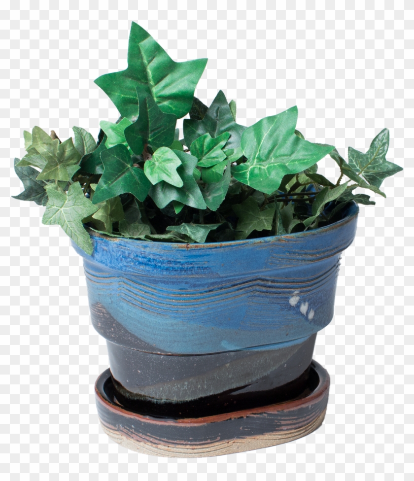 Handmade Pottery Planter And Drip Tray With Greenery - Flowerpot Clipart #1088920
