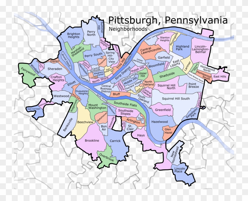 Pittsburgh Pennsylvania Neighborhoods Fade - Pittsburgh Neighborhood Map Clipart
