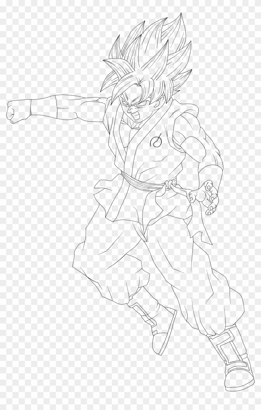 Goku Ssgss Punching Lineart - Line Art Clipart