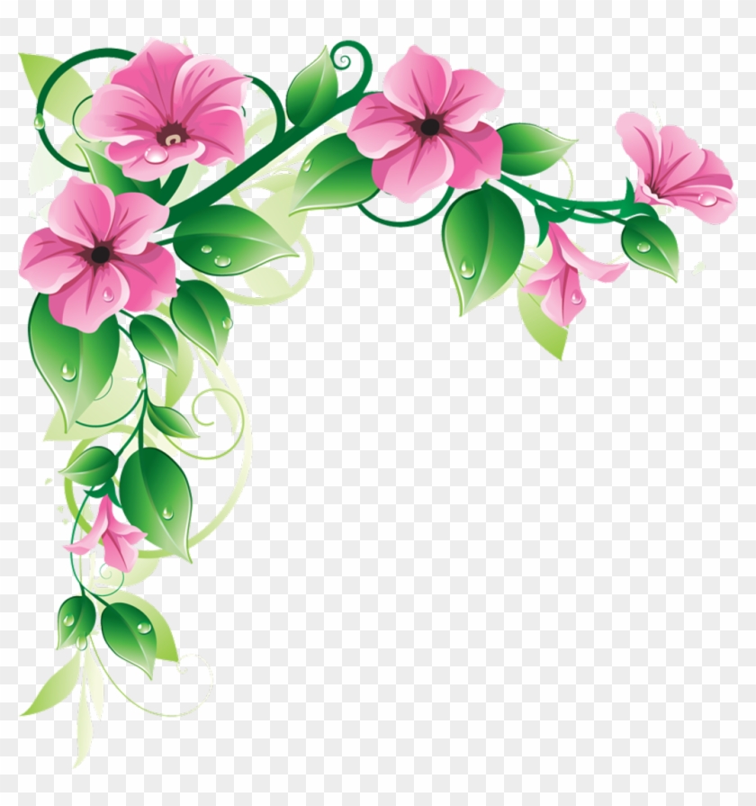 Latest Green Leaf And Pink Flowers Border Design Hd - Flower Border Clipart - Png Download #118698