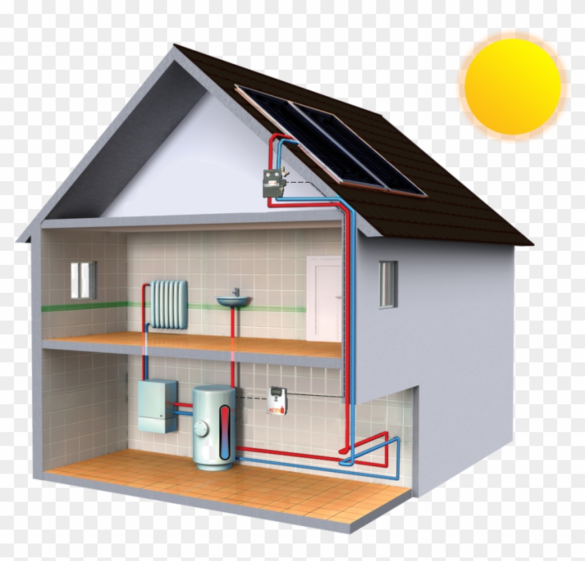 How Solar Thermal Works - Solar Water Heat System Clipart (#119136