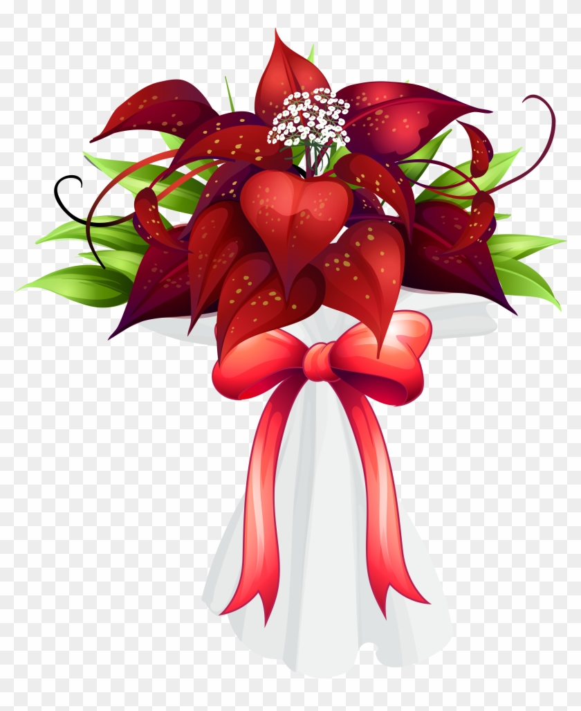 Red Flowers Bouquet Png Clipart Image - Christmas Flower Bouquet Clipart Transparent Png