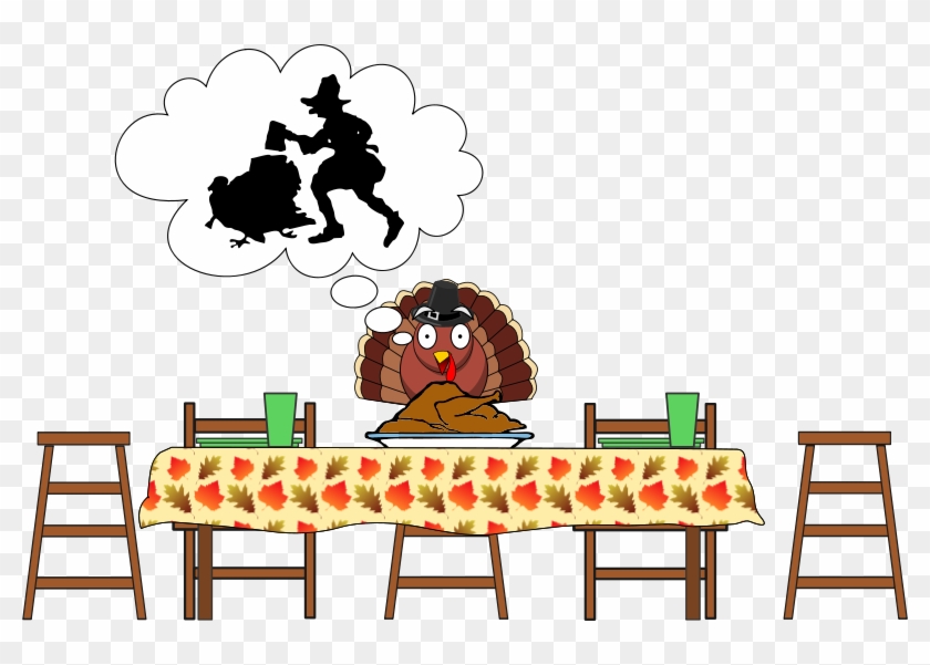 Turkey, Scared Turkeyhappy Thanksgiving - Cartoon Thanksgiving Table Png Clipart #1104891