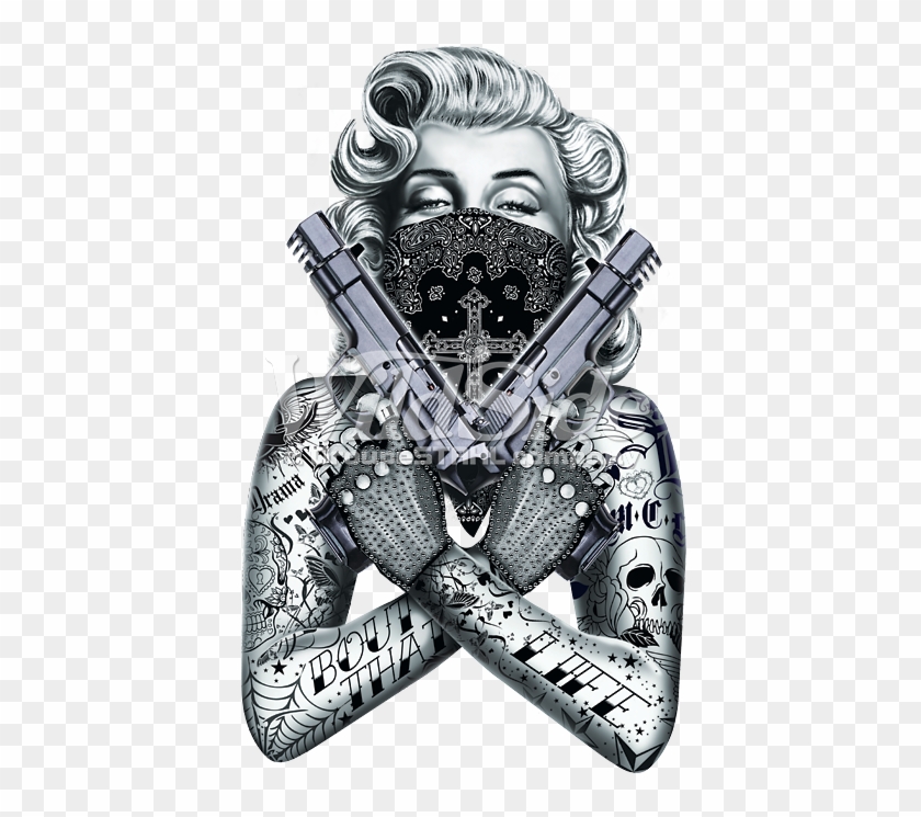 2 Gun Tattooed Marilyn - Marilyn Monroe Gangster Looks Clipart