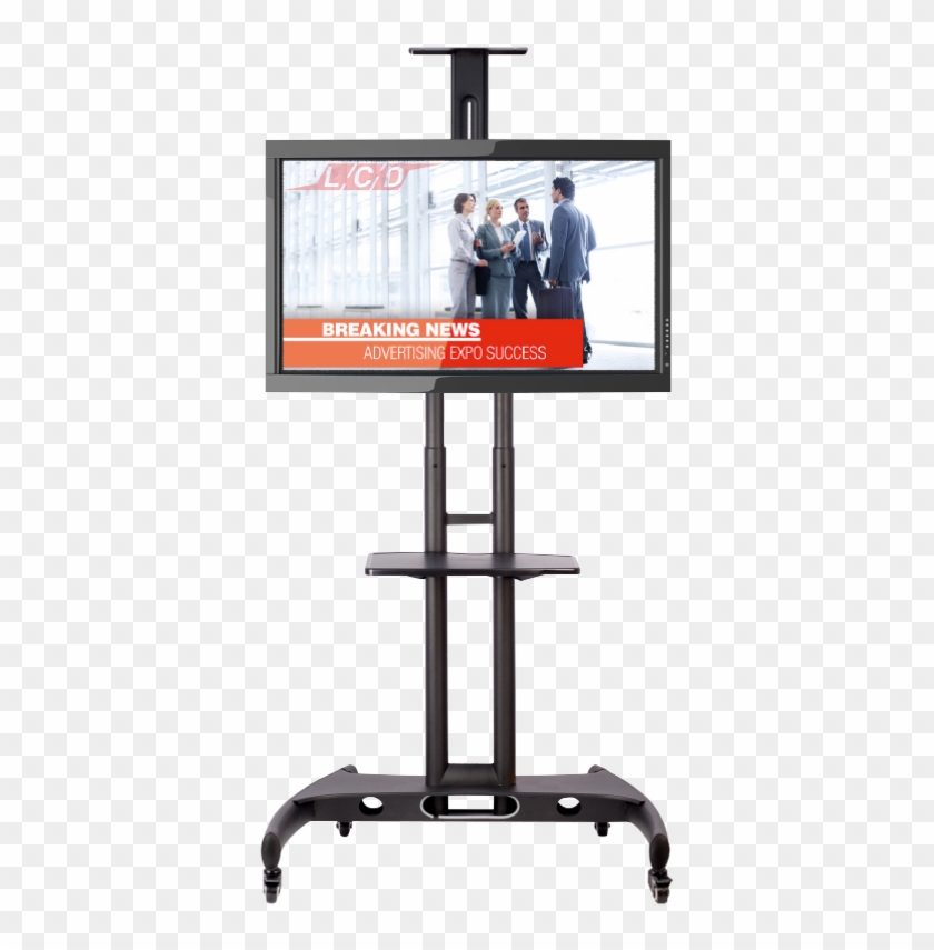 Tv Cart On Wheels Incredible Stylish Flat Screen Top - Tv On Stand Png Clipart #1114387