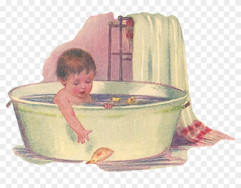 Vintage Clipart Bathtub - He's Taking A Bath - Png Download #1115357