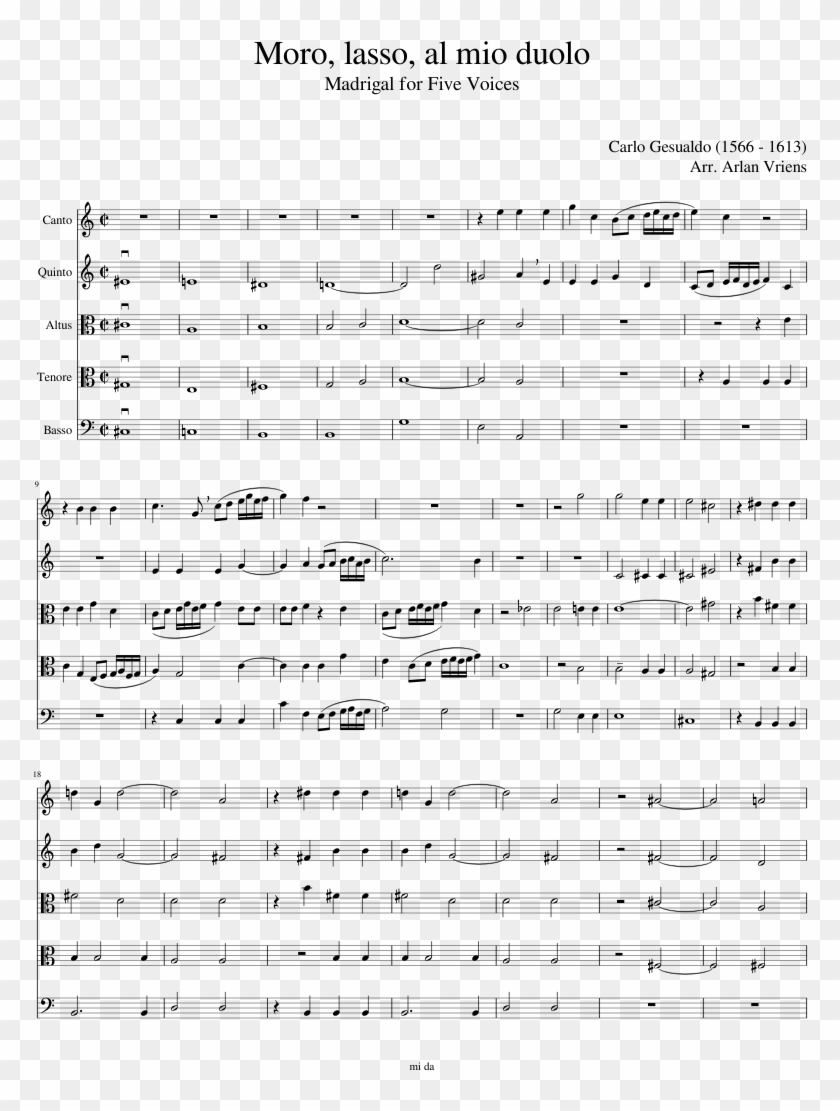 Moro, Lasso, Al Mio Duolo Sheet Music Composed By Carlo - Moro Lasso Al Mio Duolo Score Clipart