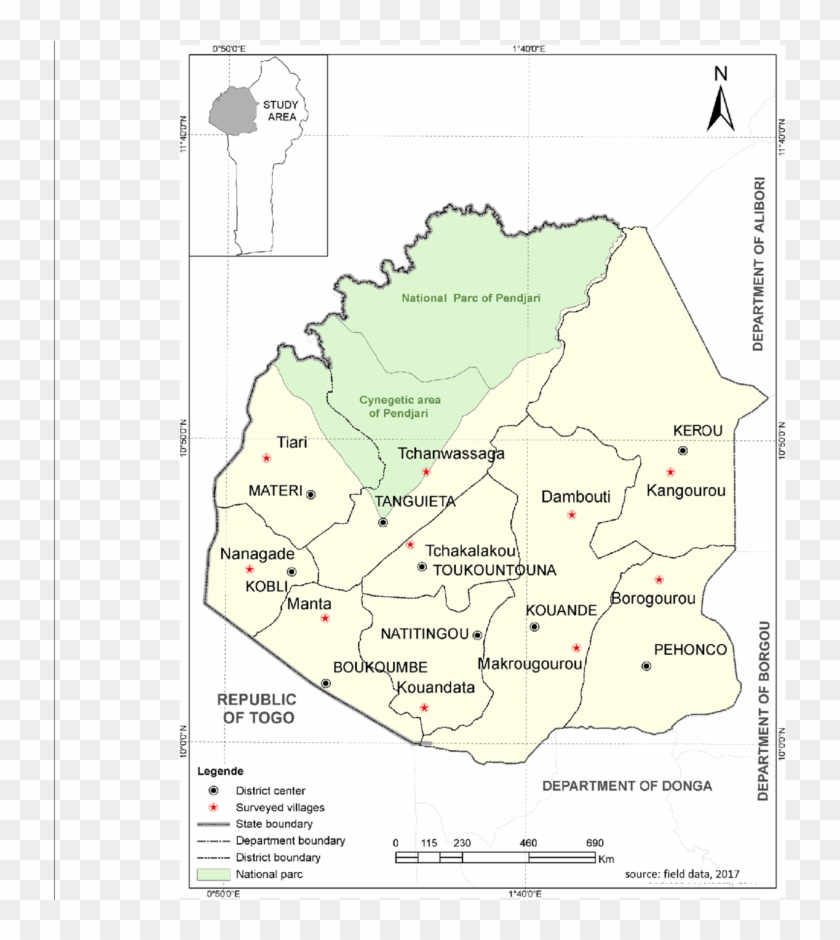 Map Of Atacora Department Showing The Geographical - Atlas Clipart