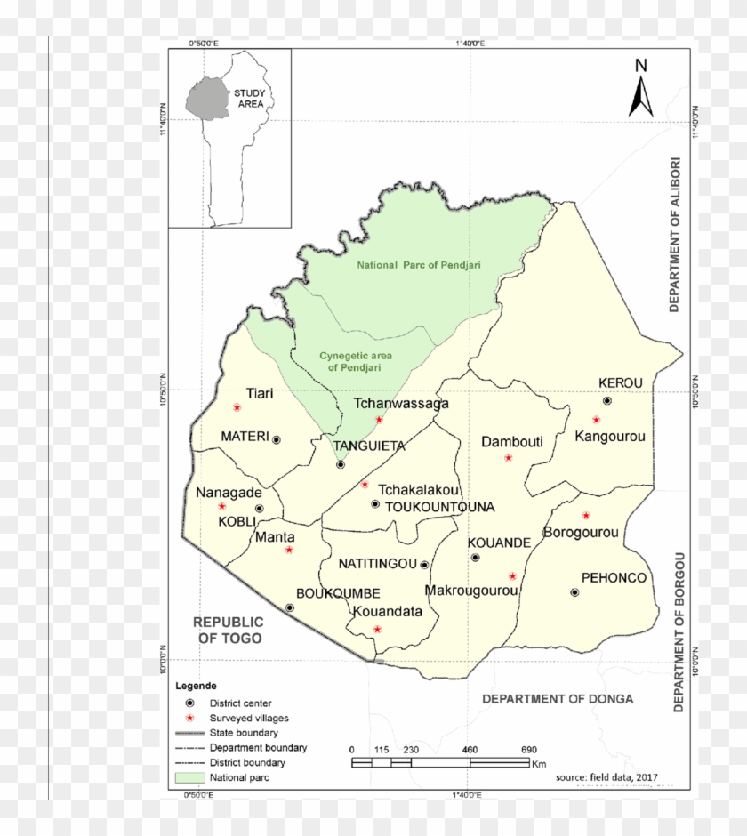 Map Of Atacora Department Showing The Geographical - Atlas Clipart #1119225