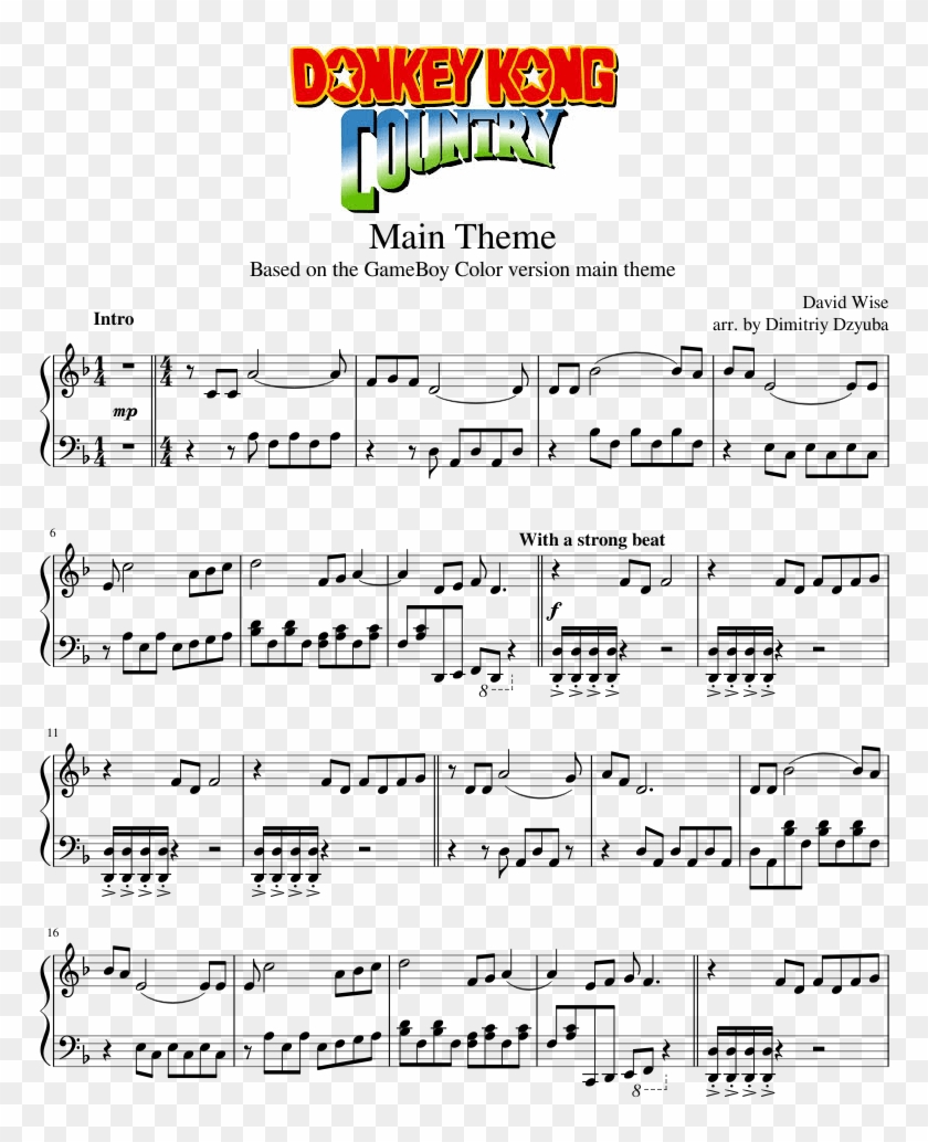 Donkey Kong Country Gbc Main Theme - Donkey Kong Country Theme Piano Sheet Music Clipart #1122517