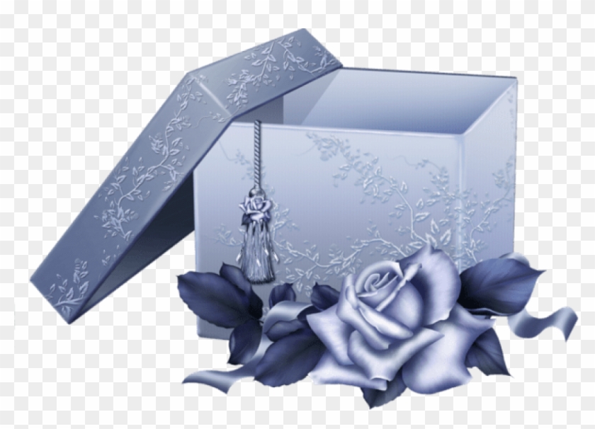 Free Png Download Large Blue Gift Box With Blue Rose - صور علبة هديه Png Clipart