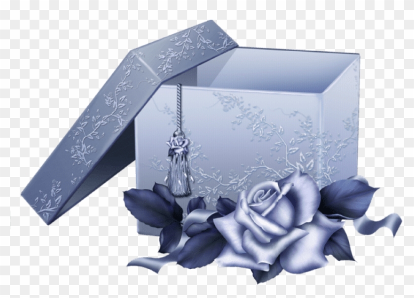 Free Png Download Large Blue Gift Box With Blue Rose - صور علبة هديه Png Clipart #1126512
