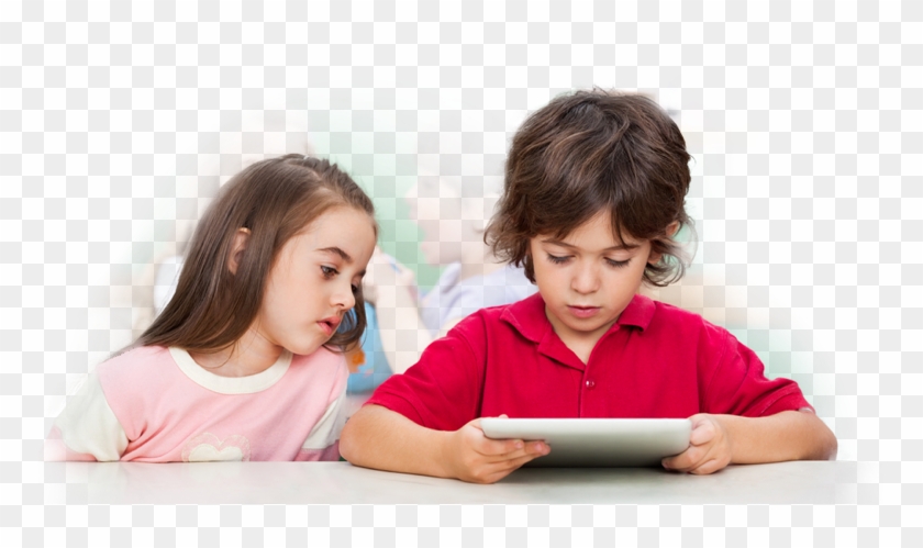 Children Doing School Work On A Tablet - Toddler Clipart