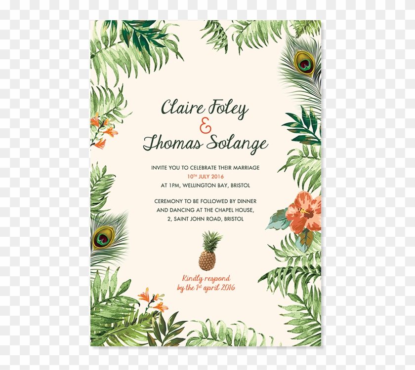 Invitation Jungle Pepperandjoy Front Uk - Tropical Wedding Invitation Png Clipart