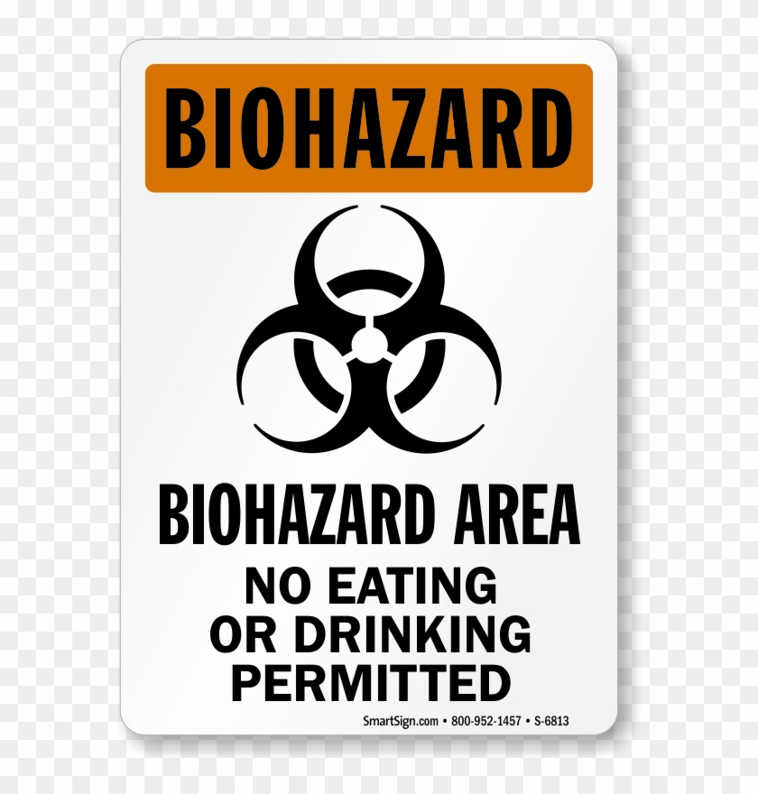 No Eating Or Drinking Permitted Biohazard Area Sign - Biohazard Sign No Food Or Drink Clipart
